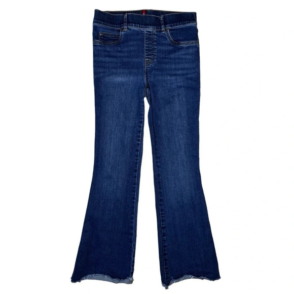 SPANX Women’s Pull On Flare Jean in Medium Dark Wash with Raw Hem Size Small P - Picture 1 of 11